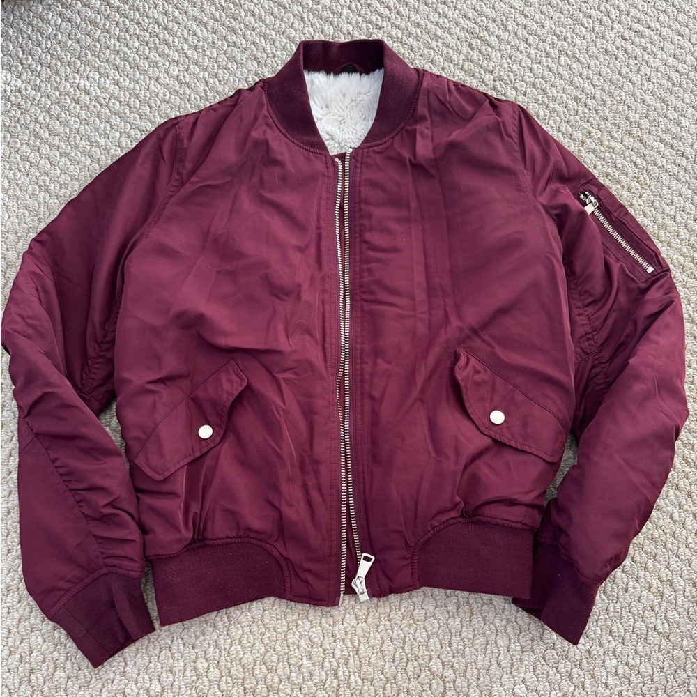 Topshop Burgundy Bomber Jacket